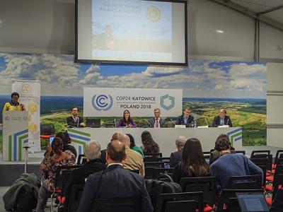 Panelists debate the benefits and drawbacks of technological advances for food systems under climate change at the Technology Advantage event at COP24. Photo: Ratih Sepitvita (CCAFS)