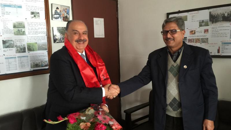Nepal’s Minister for Agricultural Development, Mr. Haribol Prasad Gajurel (right) with Dr. Mahmoud Solh (left)