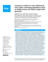 Genotypic variation in root architectural traits under contrasting phosphorus levels in Mediterranean and Indian origin lentil genotypes