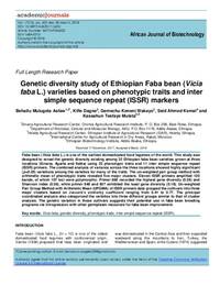 Genetic diversity study of Ethiopian Faba bean (Vicia faba L.) varieties based on phenotypic traits and inter simple sequence repeat (ISSR) markers 