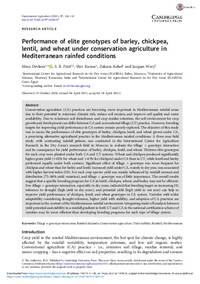 Performance of elite genotypes of barley, chickpea, lentil, and wheat under conservation agriculture in Mediterranean rainfed conditions