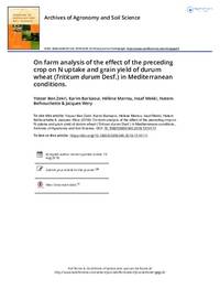 On farm analysis of the effect of the preceding crop on N uptake and grain yield of durum wheat (Triticum durum Desf.) in Mediterranean conditions.