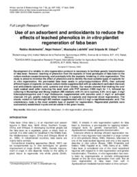 Use of an adsorbent and antioxidants to reduce the effects of leached phenolics in in vitro plantlet regeneration of faba bean