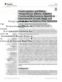 Food Legumes and Rising Temperatures: Effects, Adaptive Functional Mechanisms Specific to Reproductive Growth Stage and Strategies to Improve Heat Tolerance