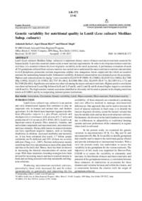 Genetic variability for nutritional quality in Lentil (Lens culinaris Medikus Subsp. culinaris)