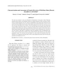 Characterization and Assessment of Genetic Diversity of Wild Date Palm (Phoenix dactylifera L.) in Jordan