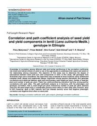 Correlation and path coefficient analysis of seed yield and yield components in Lentil (Lens culinaris Medik) genotypes in Ethiopia