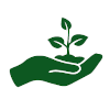 A green hand holding a plant