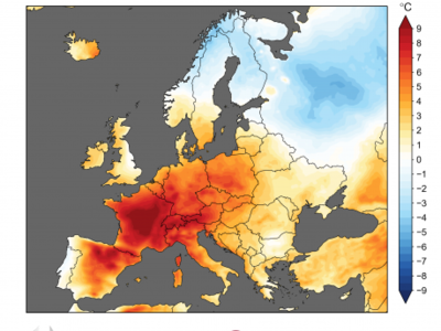 European temperature of the land on June 26, 2019