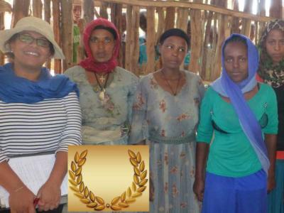 ICARDA scientist Bezaiet Dessalegn (far left) with women stove producers. (Photo courtesy of Bezaiet Dessalegn)