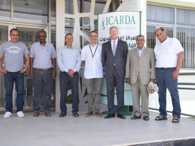 H.E. Youssef Rajji, Ambassador of Lebanon to Morocco, surrounded by ICARDA scientists during his visit to ICARDA-Rabat