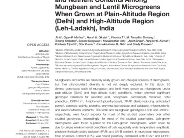 Diversity in Phytochemical Composition, Antioxidant Capacities, and Nutrient Contents Among Mungbean and Lentil Microgreens When Grown at Plain-Altitude Region (Delhi) and High-Altitude Region (Leh-Ladakh), India