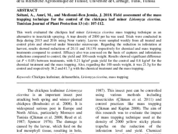 Field Assessment of the Mass Trapping Technique for the Control of the Chickpea Leaf Miner Liriomyza cicerina  