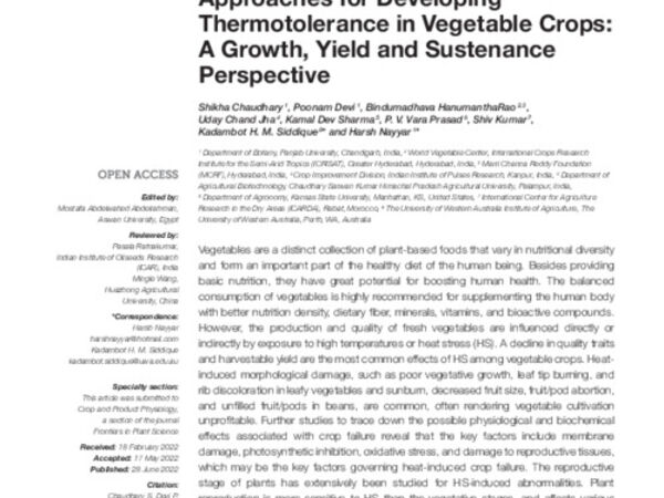 Physiological and Molecular Approaches for Developing Thermotolerance in Vegetable Crops: A Growth, Yield and Sustenance Perspective