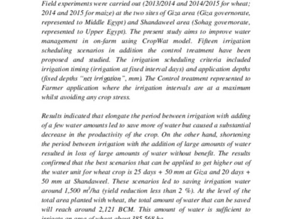 Effective management of on-farm irrigation for some major crops in Egypt using CROPWAT model