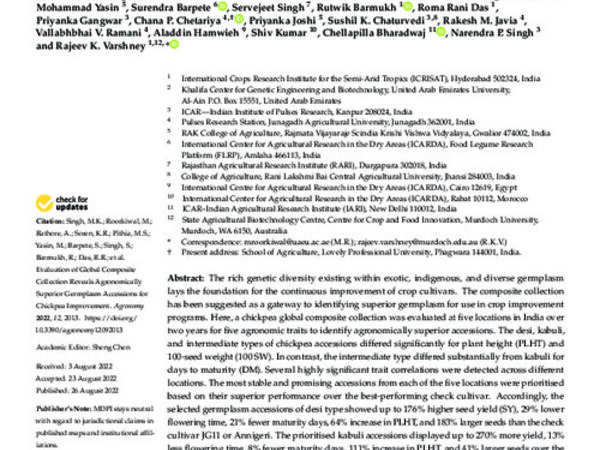 Evaluation of Global Composite Collection Reveals Agronomically Superior Germplasm Accessions for Chickpea Improvement