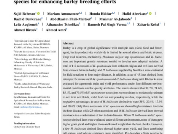 Traits discovery in Hordeum vulgare sbsp. spontaneum accessions and in lines derived from interspecific crosses with wild Hordeum species for enhancing barley breeding efforts