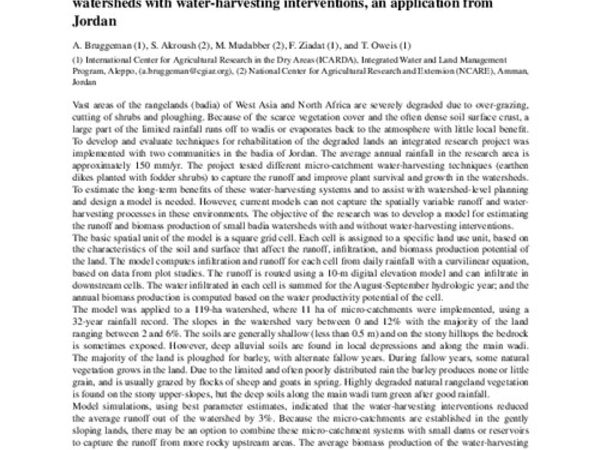 Modelling surface runoff and water productivity in small dryland watersheds with water-harvesting interventions, an application from Jordan