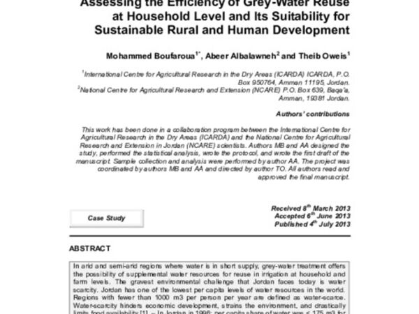 Assessing the Efficiency of Grey-Water Reuse at Household Level and Its Suitability for Sustainable Rural and Human Development