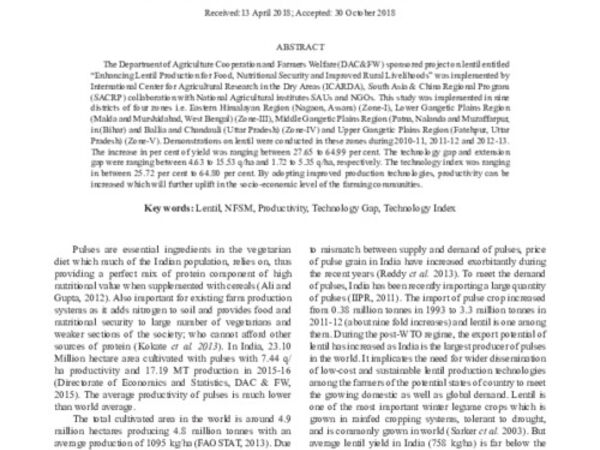 Lentil (Lens culinaris) demonstration for enhanced productivity at farmers field in India