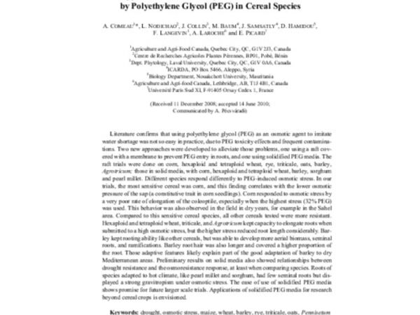 New Approaches for the Study of Osmotic Stress Induced by Polyethylene Glycol (PEG) in Cereal Species
