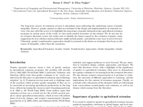 Gender and agricultural extension: why a gender focus matters