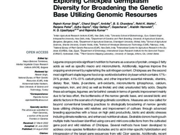 Exploring Chickpea Germplasm Diversity for Broadening the Genetic Base Utilizing Genomic Resourses