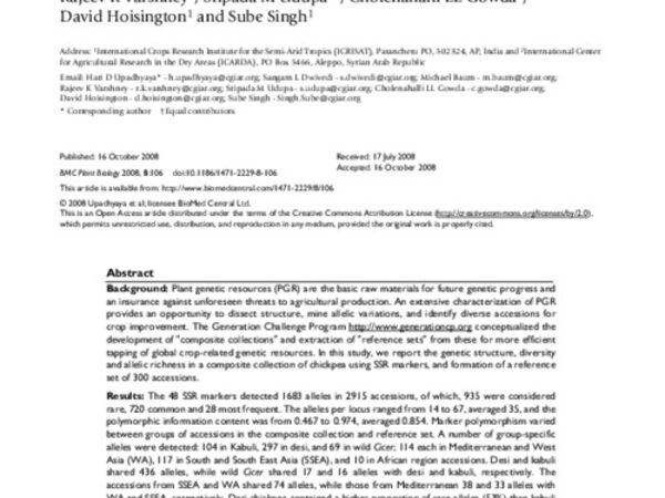 Genetic structure, diversity, and allelic richness in composite collection and reference set in chickpea (Cicer arietinum L.)