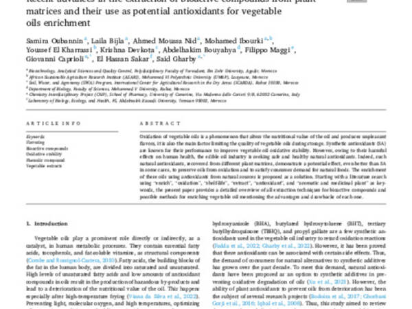 Recent advances in the extraction of bioactive compounds from plant matrices and their use as potential antioxidants for vegetable oils enrichment 