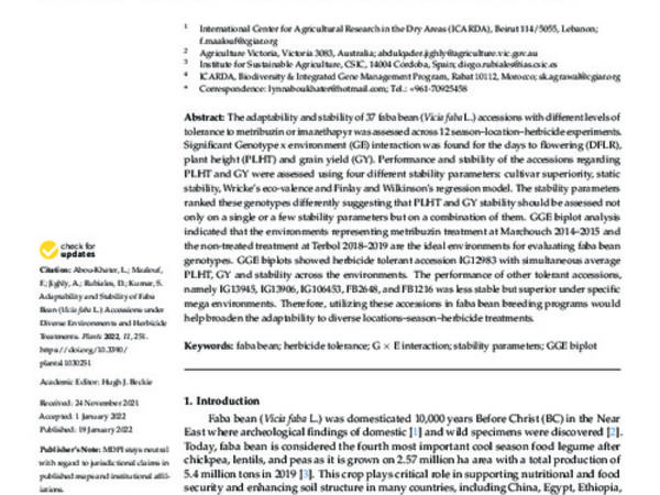 Adaptability and Stability of Faba Bean (Vicia faba L.) Accessions under Diverse Environments and Herbicide Treatments