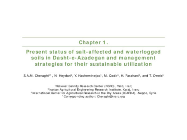 Present status of salt-affected and waterlogged soils in Dasht-e-Azadegan and management strategies for their sustainable utilization