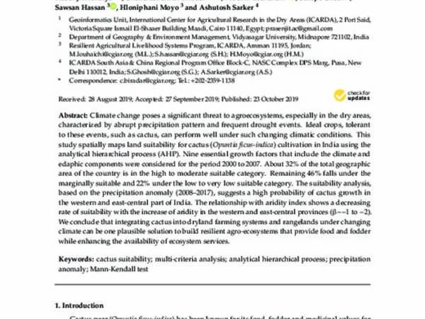 Finding a Suitable Niche for Cultivating Cactus Pear (Opuntia ficus-indica) as an Integrated Crop in Resilient Dryland Agroecosystems of India