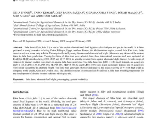Evaluation of disease resistant and high yielding faba bean germplasm in India