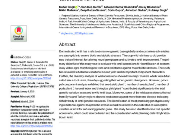 Evaluation and identification of wild lentil accessions for enhancing genetic gains of cultivated varieties