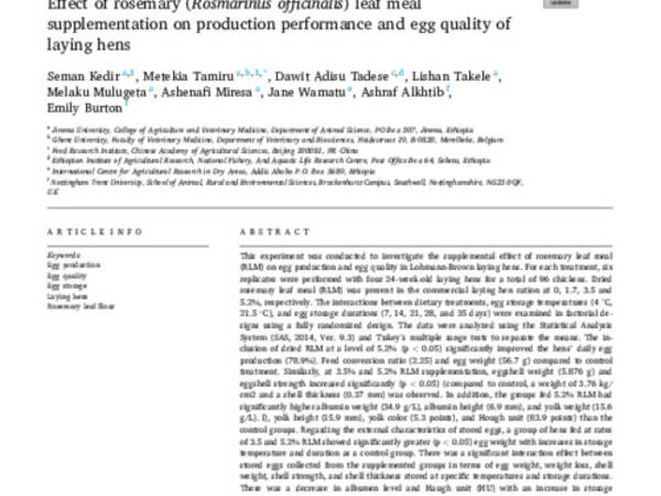 Effect of rosemary (Rosmarinus officinalis) leaf meal supplementation on production performance and egg quality of laying hens