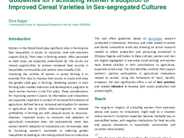 Guidelines for Facilitating Women’s adoption of Improved Cereal Varieties in Sex-segregated Cultures 
