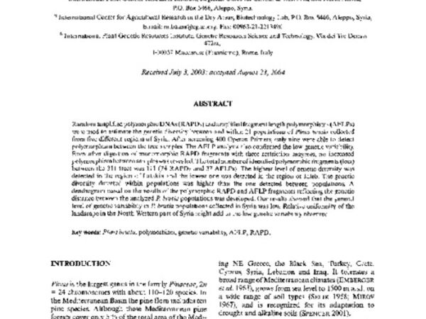 Genetic diversity of Pinus brutia in Syria as revealed by DNA markers