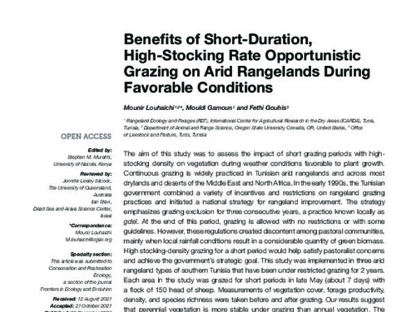 Benefits of Short-Duration, High-Stocking Rate Opportunistic Grazing on Arid Rangelands During Favorable Conditions