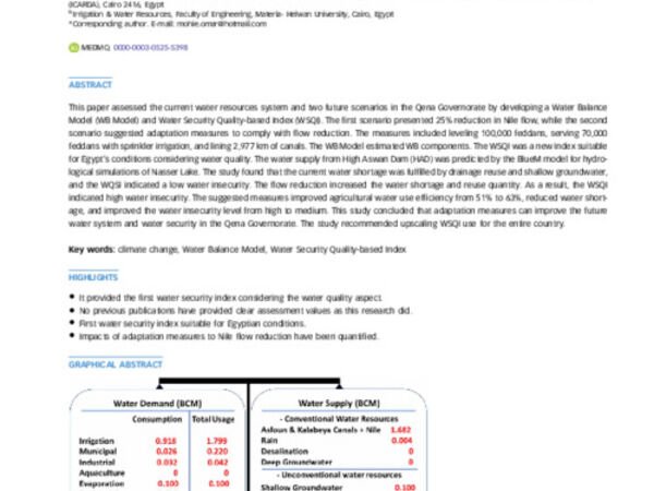 Assessment of water resources system in Qena governorate, Upper Egypt under different hydrological and agronomic conditions