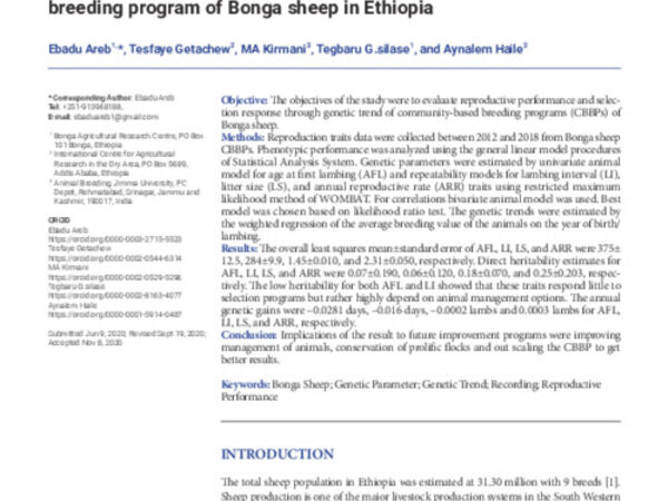 Estimation of co-variance components, genetic parameters and genetic trends of reproductive traits in community-based breeding program of Bonga sheep in Ethiopia