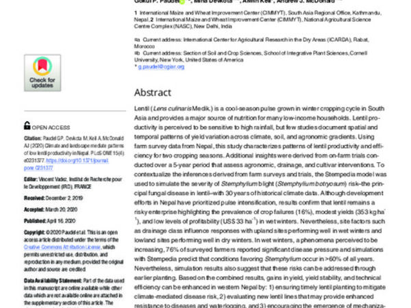 Climate And Landscape Mediate Patterns Of Low Lentil Productivity In Nepal