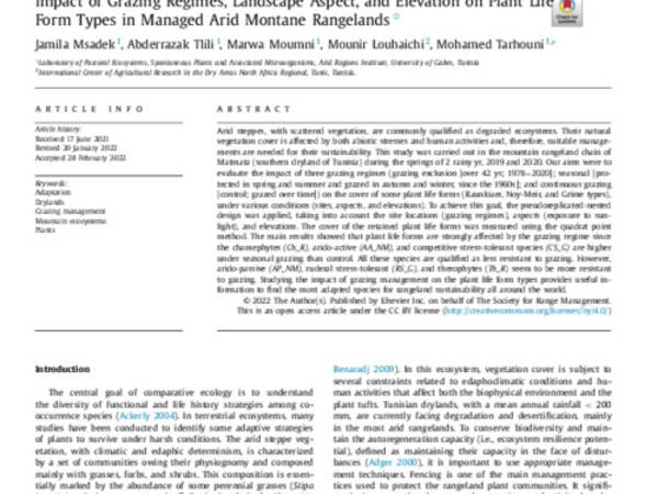 Impact of Grazing Regimes, Landscape Aspect, and Elevation on Plant Life Form Types in Managed Arid Montane Rangelands