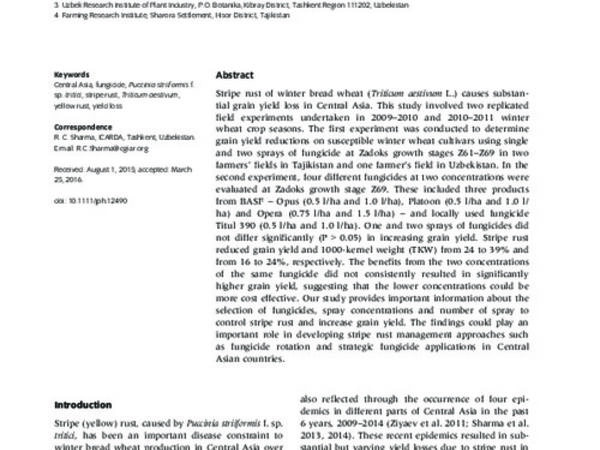 Reduction of Winter Wheat Yield Losses Caused by Stripe Rust through Fungicide Management