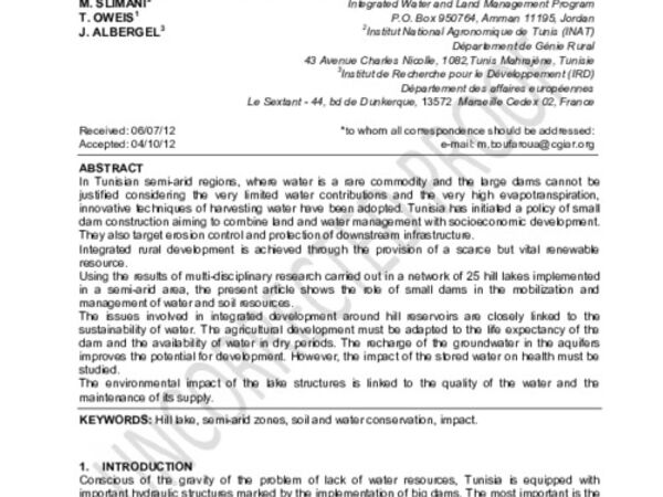 Hill lakes : innovative approach for sustainable rural management in the semi-arid areas in Tunisia