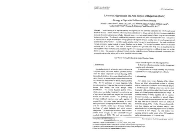 Livestock Migration in the Arid Region of Rajasthan (India) - Strategy to Cope with Fodder and Water Scarcity -