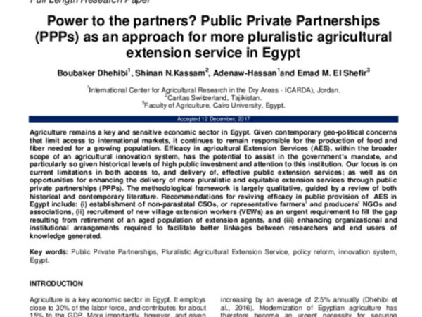 Power to the partners? Public Private Partnerships (PPPs) as an approach for more pluralistic agricultural extension service in Egypt
