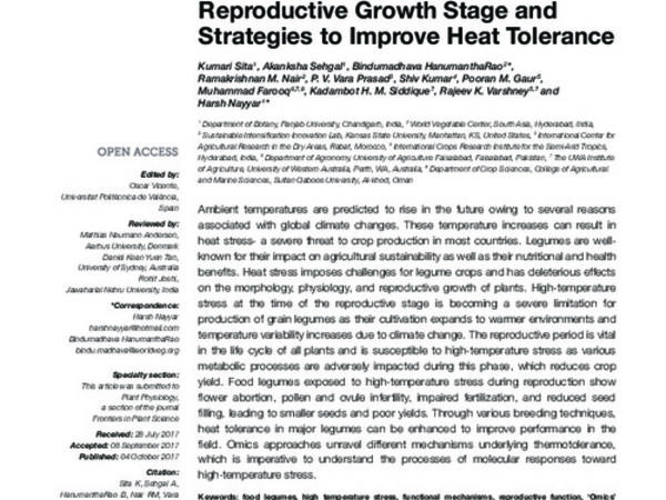 Food Legumes and Rising Temperatures: Effects, Adaptive Functional Mechanisms Specific to Reproductive Growth Stage and Strategies to Improve Heat Tolerance