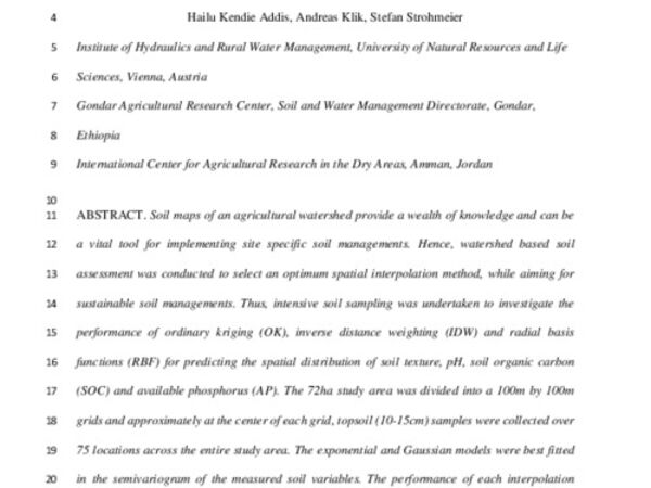 Performance of frequently used interpolation methods to predict spatial distribution of selected soil properties in an agricultural watershed in Ethiopia