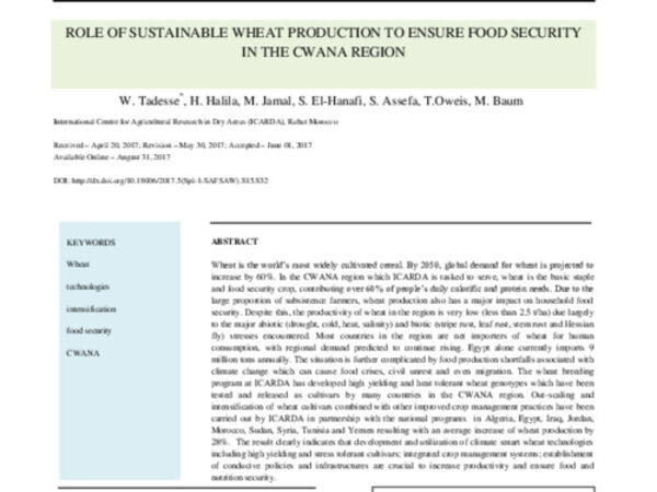 Role of Sustainable Wheat Production to Ensure Food Security in the CWANA region