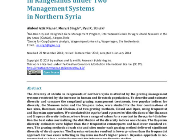 Bayesian Estimation of Shrubs Diversity in Rangelands under Two Management Systems in Northern Syria